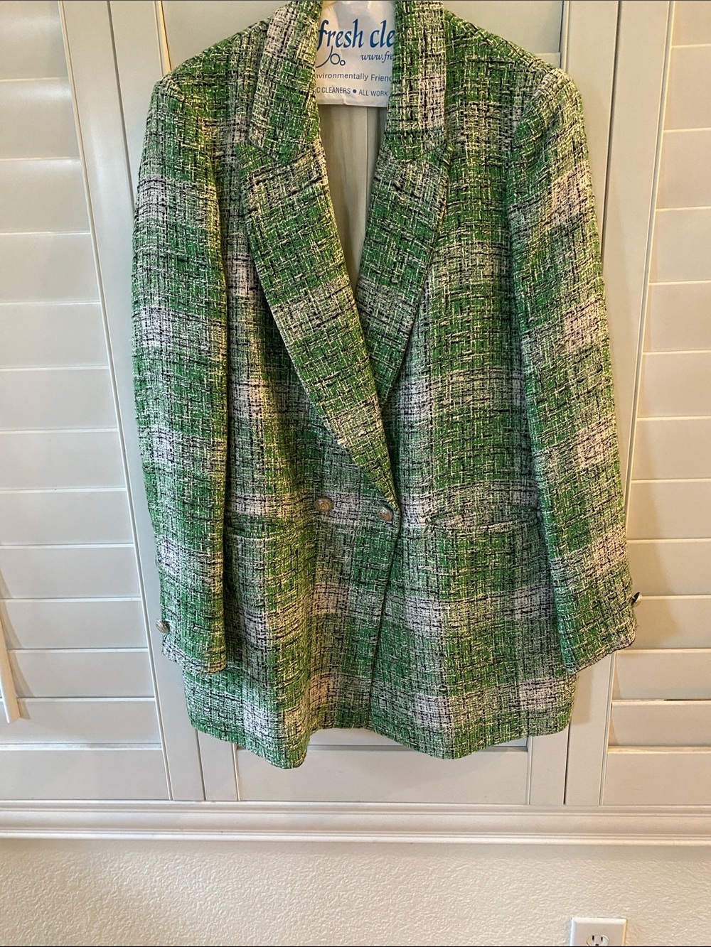 Zara Green and White Tweed Blazer